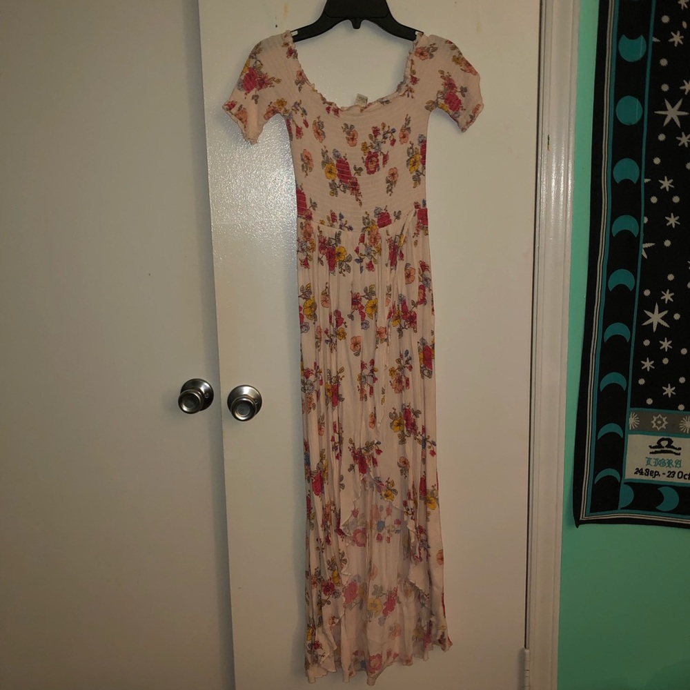 Pale Pink High-Low Maxi Off the Shoulder Dress